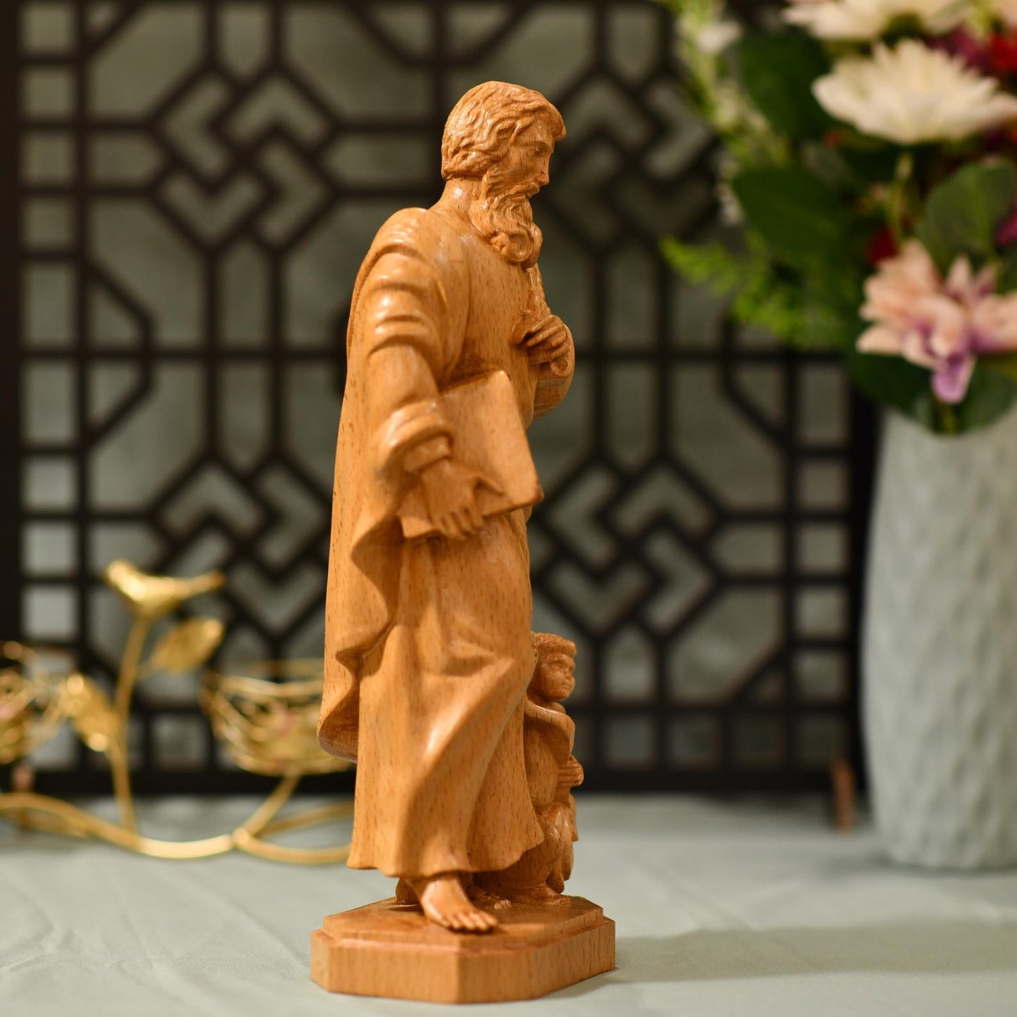 St. Matthew Evangelist Wooden Catholic Statue - Handcrafted Wooden Statue