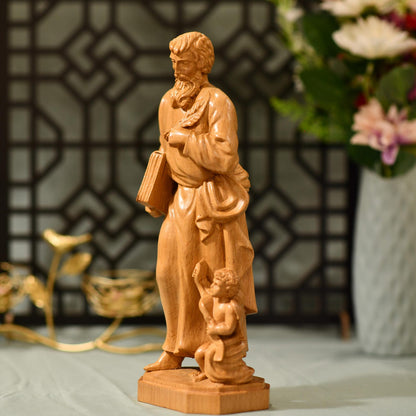 St. Matthew Evangelist Wooden Catholic Statue - Handcrafted Wooden Statue