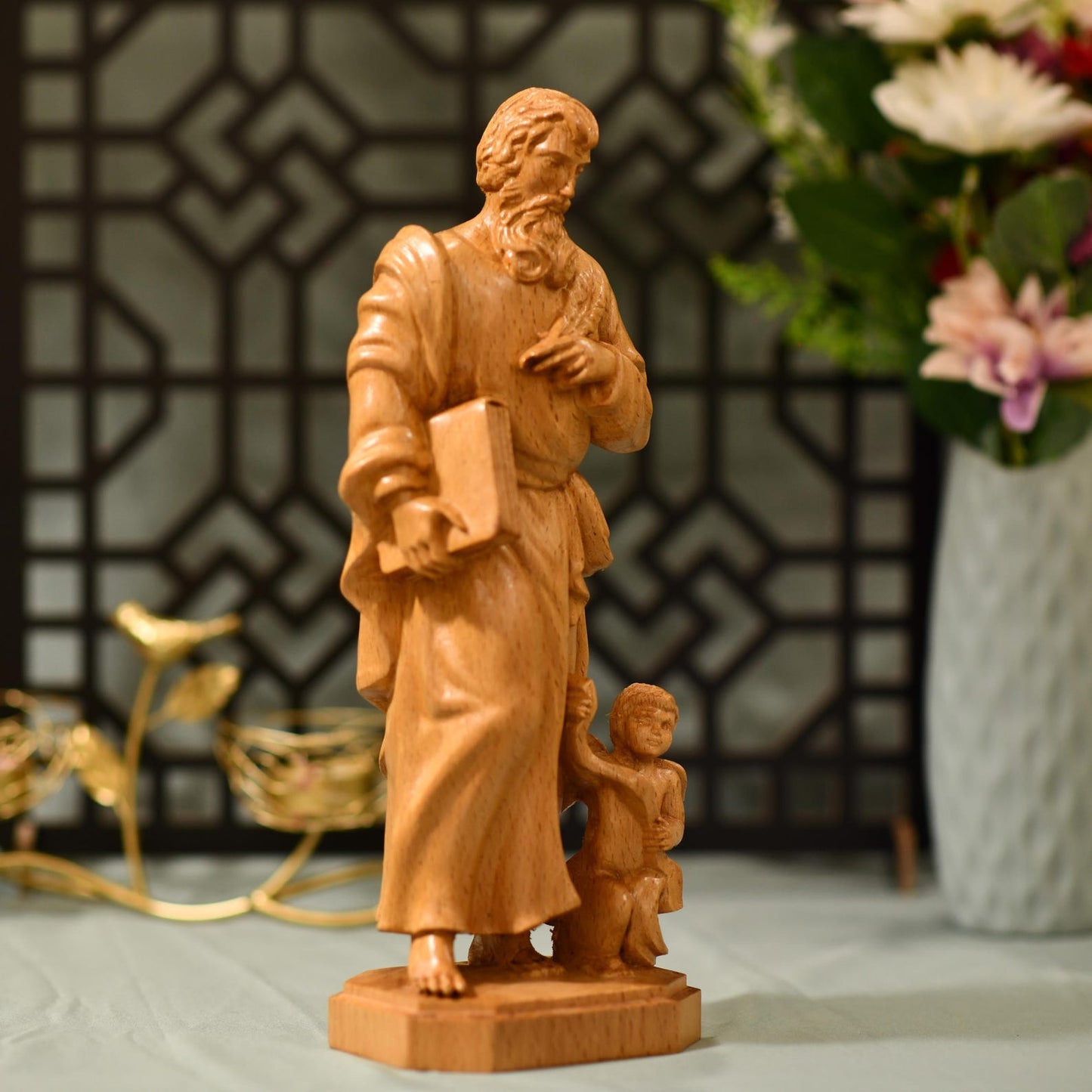 St. Matthew Evangelist Wooden Catholic Statue - Handcrafted Wooden Statue
