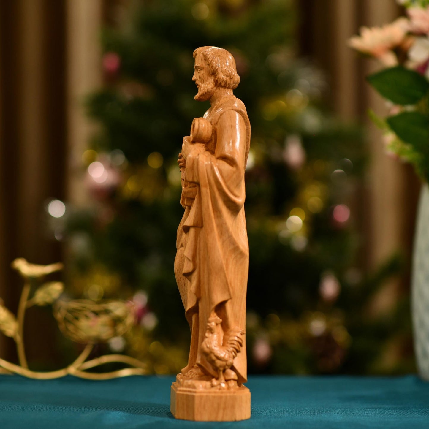 St. Peter Statue Figurine Religious Decoration - Handcrafted Wooden Statue