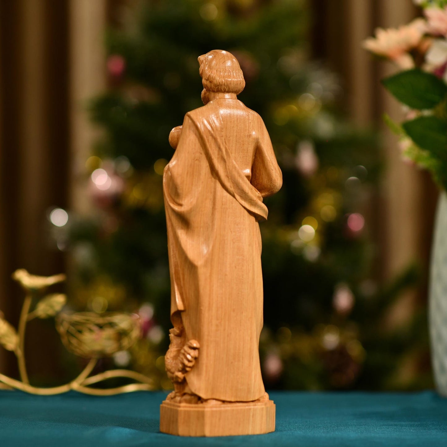 St. Peter Statue Figurine Religious Decoration - Handcrafted Wooden Statue