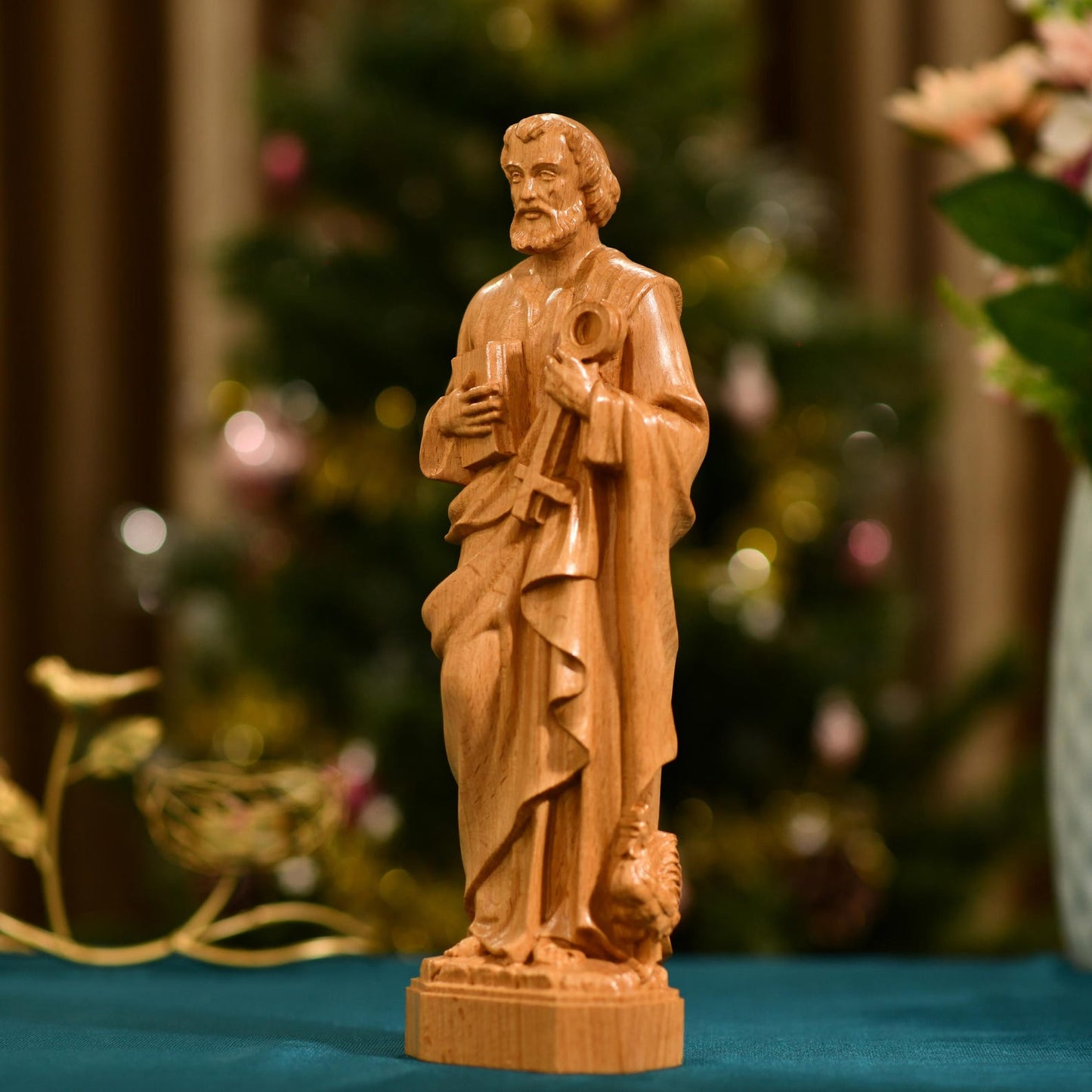 St. Peter Statue Figurine Religious Decoration - Handcrafted Wooden Statue
