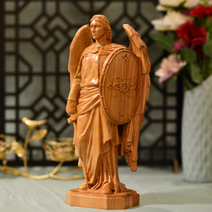 Archangel Michael Wooden Statue Archangel Icon - Handcrafted Wooden Statue