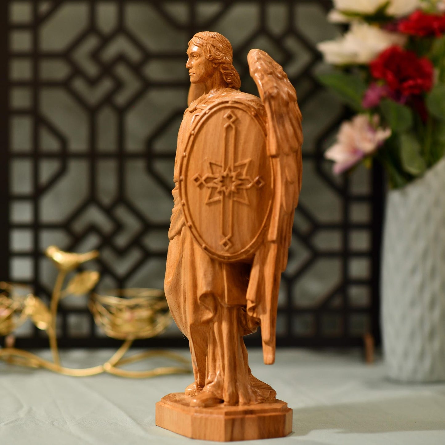 Archangel Michael Wooden Statue Archangel Icon - Handcrafted Wooden Statue