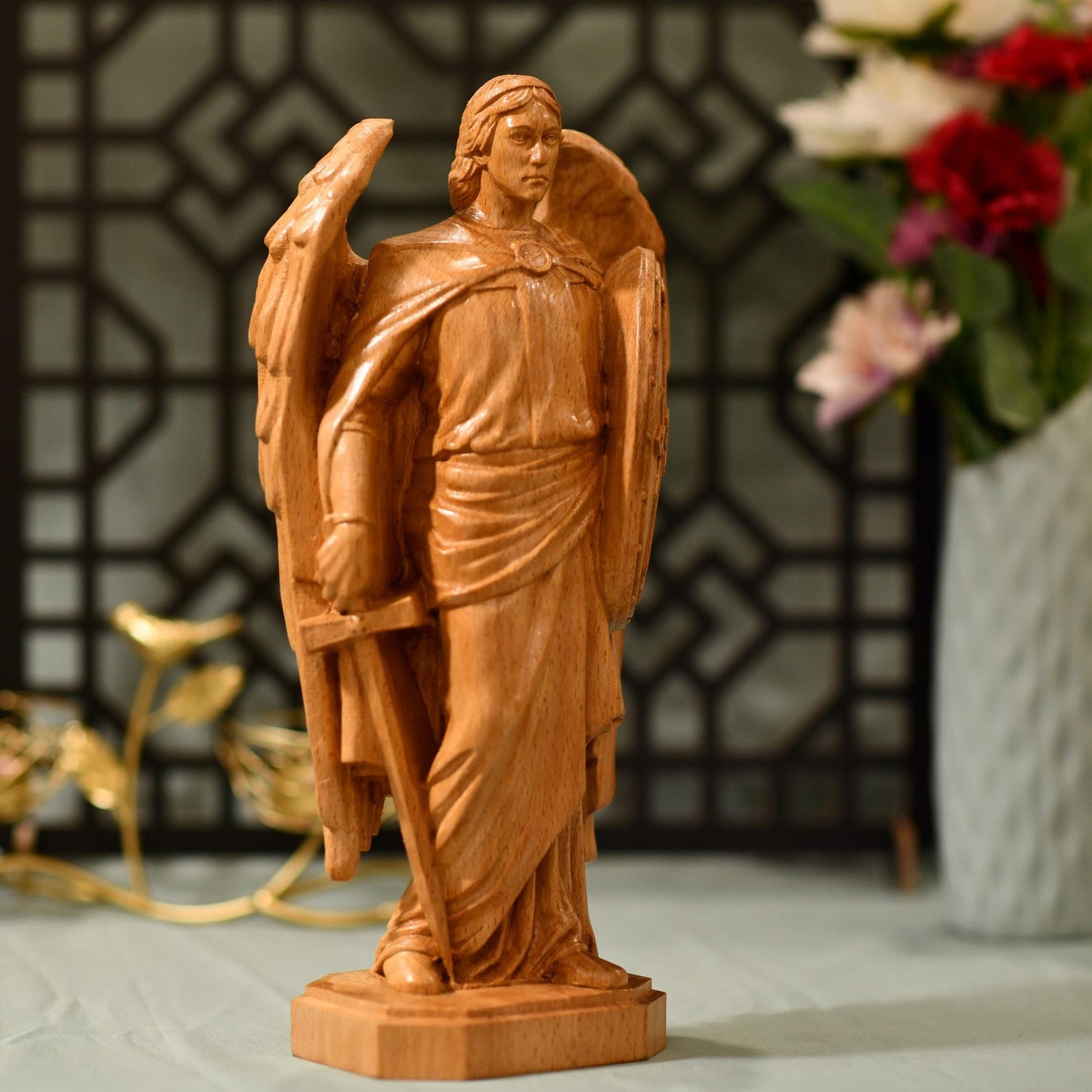 Archangel Michael Wooden Statue Archangel Icon - Handcrafted Wooden Statue