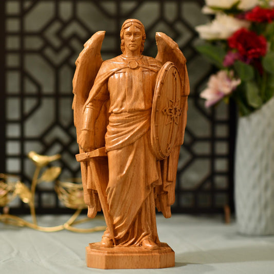 Archangel Michael Wooden Statue Archangel Icon - Handcrafted Wooden Statue