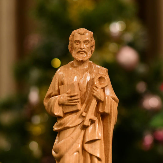 St. Peter Statue Figurine Religious Decoration - Handcrafted Wooden Statue