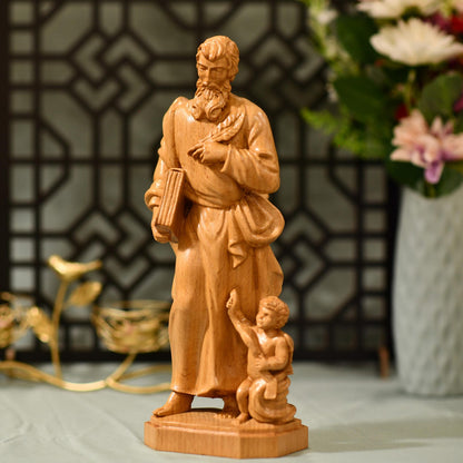 St. Matthew Evangelist Wooden Catholic Statue - Handcrafted Wooden Statue