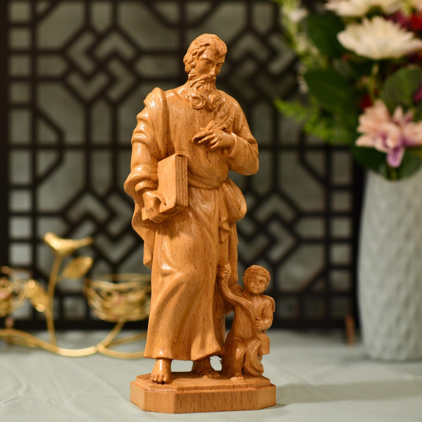 St. Matthew Evangelist Wooden Catholic Statue - Handcrafted Wooden Statue