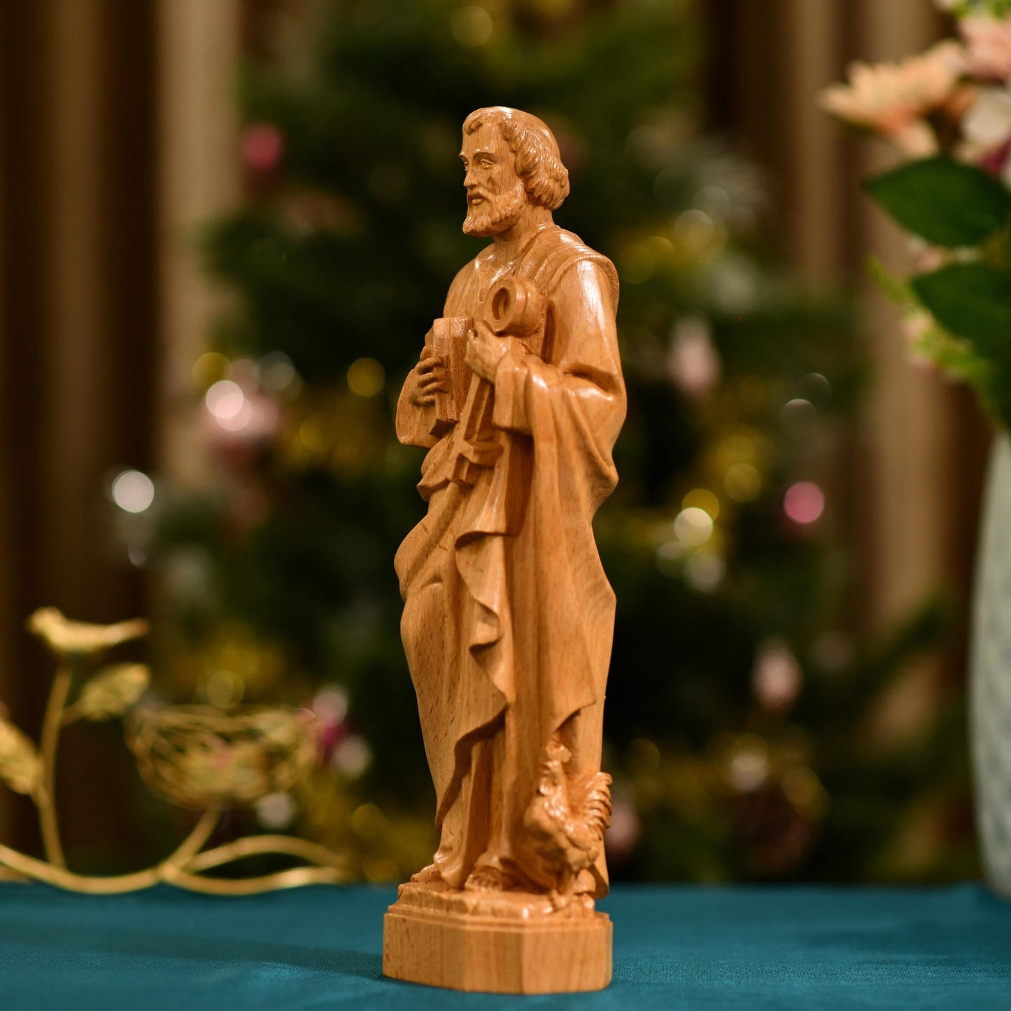St. Peter Statue Figurine Religious Decoration - Handcrafted Wooden Statue