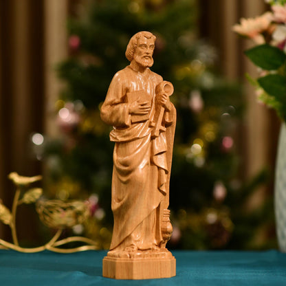 St. Peter Statue Figurine Religious Decoration - Handcrafted Wooden Statue