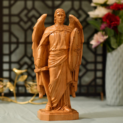 Archangel Michael Wooden Statue Archangel Icon - Handcrafted Wooden Statue