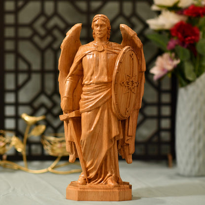 Archangel Michael Wooden Statue Archangel Icon - Handcrafted Wooden Statue