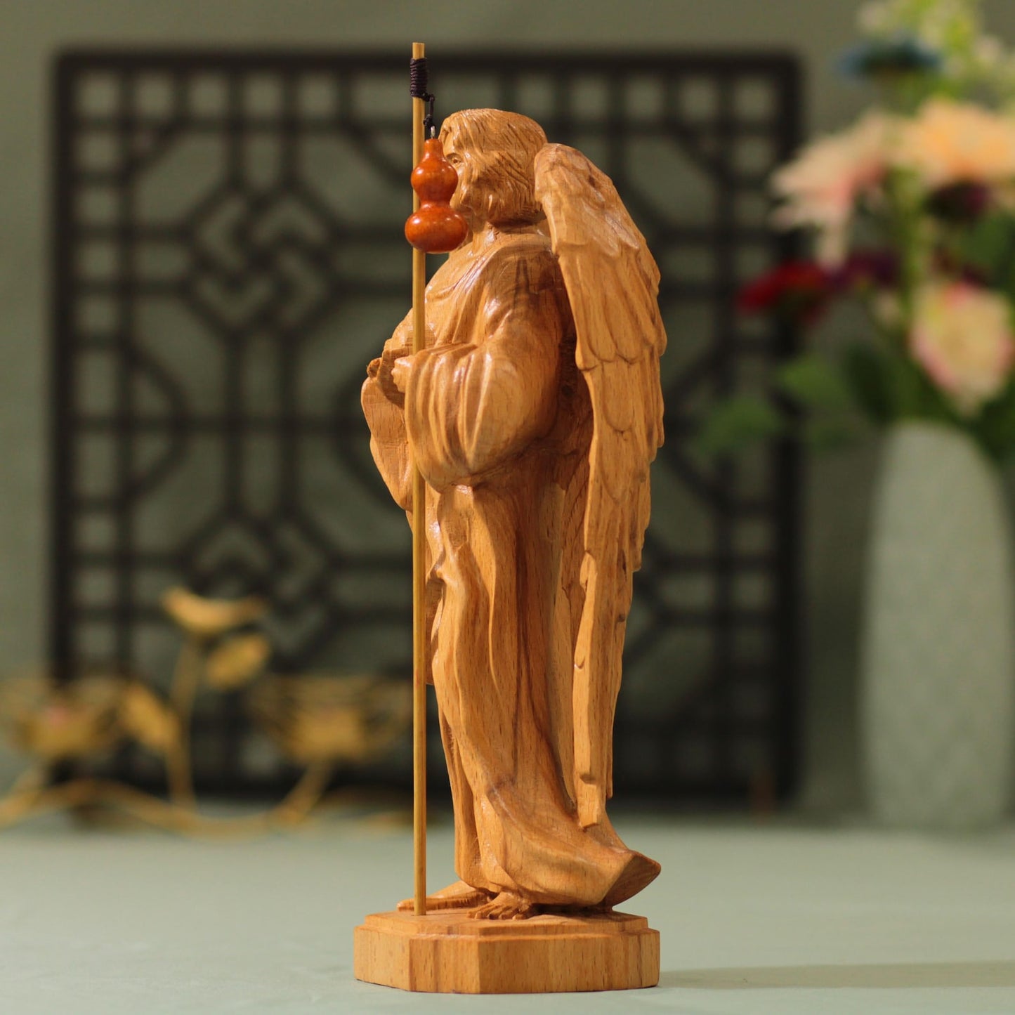 Archangel Raphael Wooden Statue Archangel Icon - Handcrafted Wooden Statue