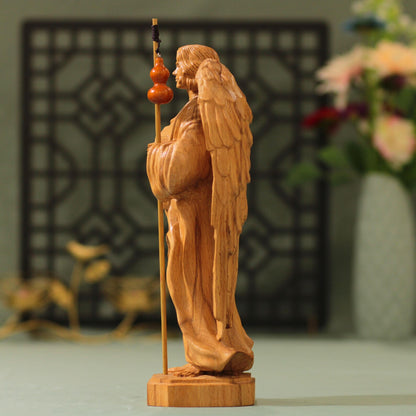 Archangel Raphael Wooden Statue Archangel Icon - Handcrafted Wooden Statue