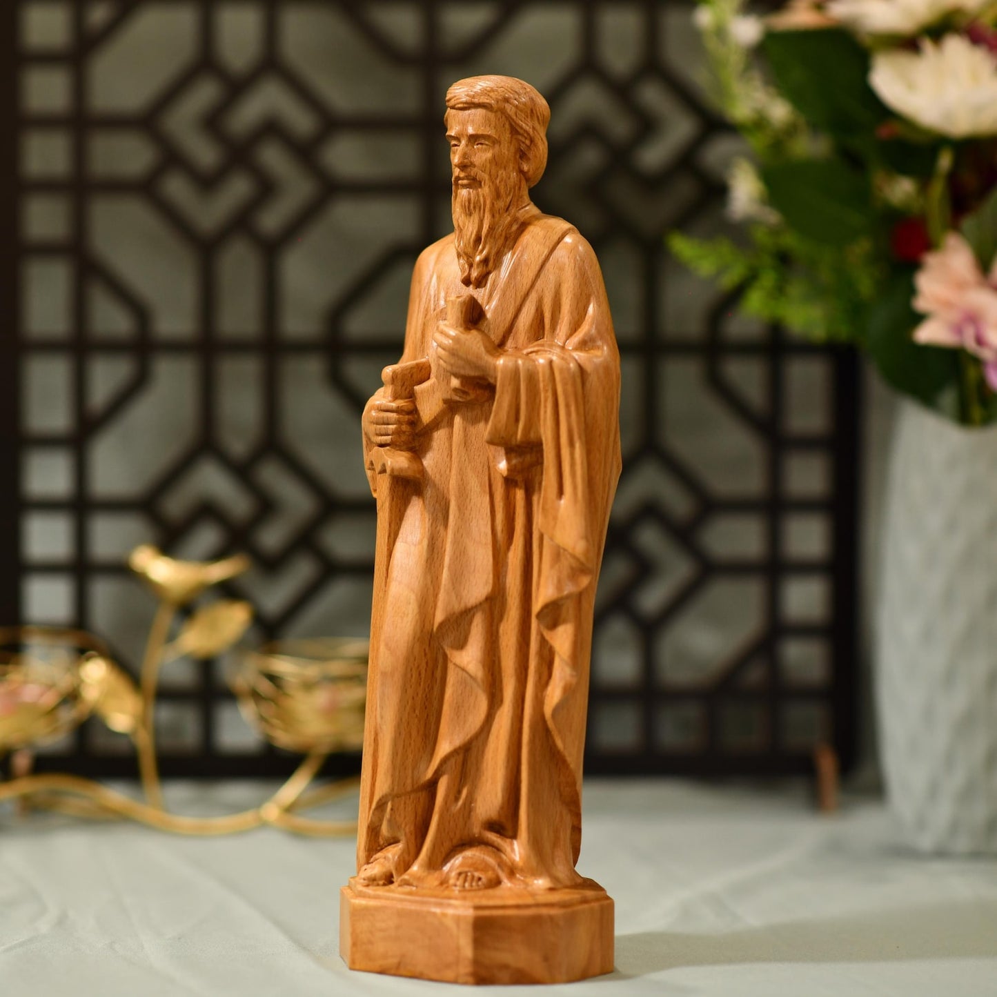 Saint Paul Wooden Statue Catholic Saint Figurine - Handcrafted Wooden Statue
