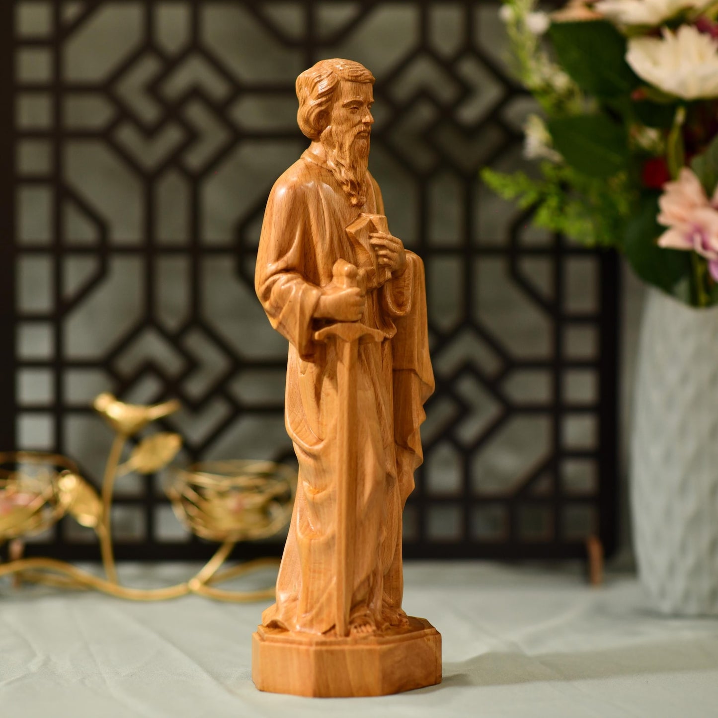 Saint Paul Wooden Statue Catholic Saint Figurine - Handcrafted Wooden Statue