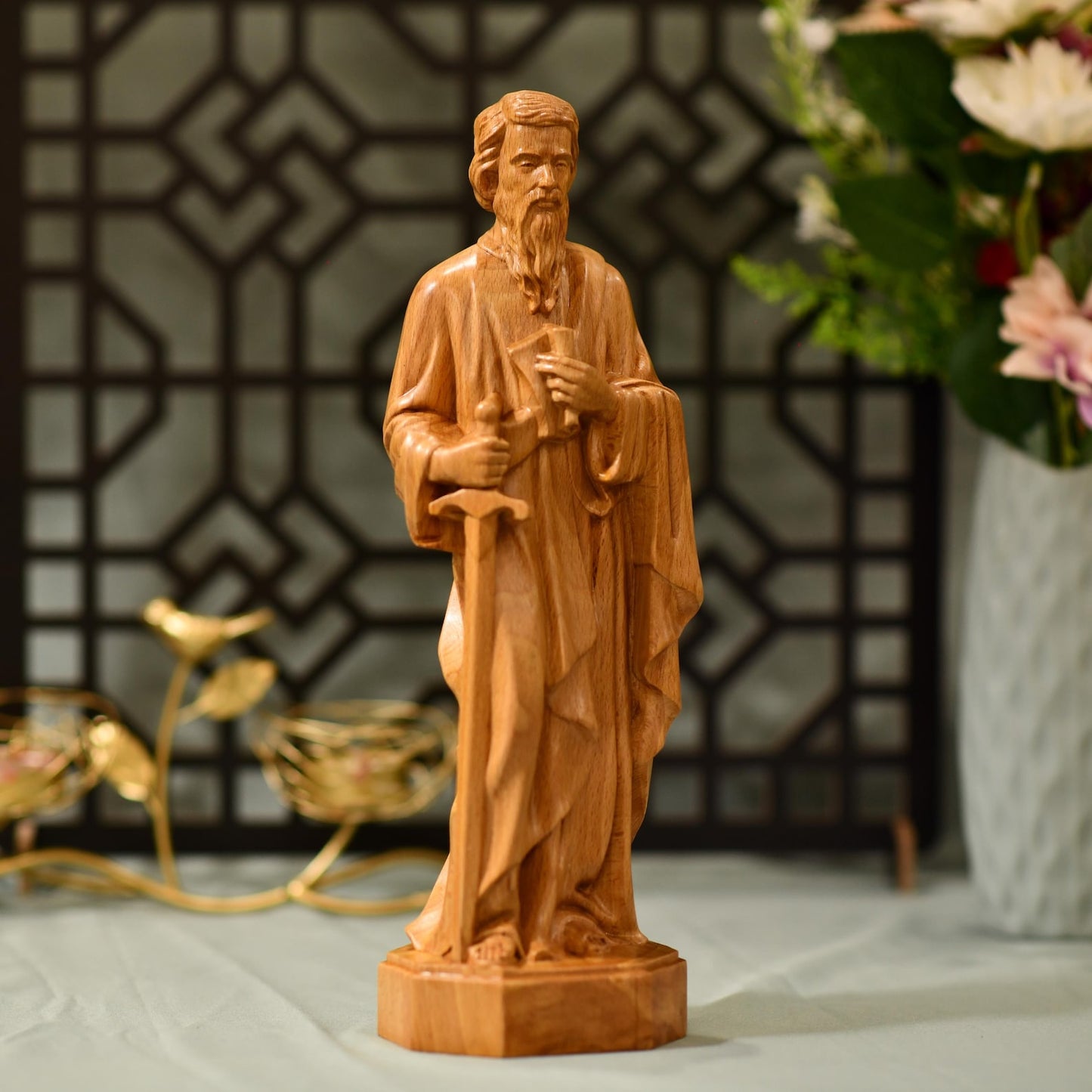 Saint Paul Wooden Statue Catholic Saint Figurine - Handcrafted Wooden Statue