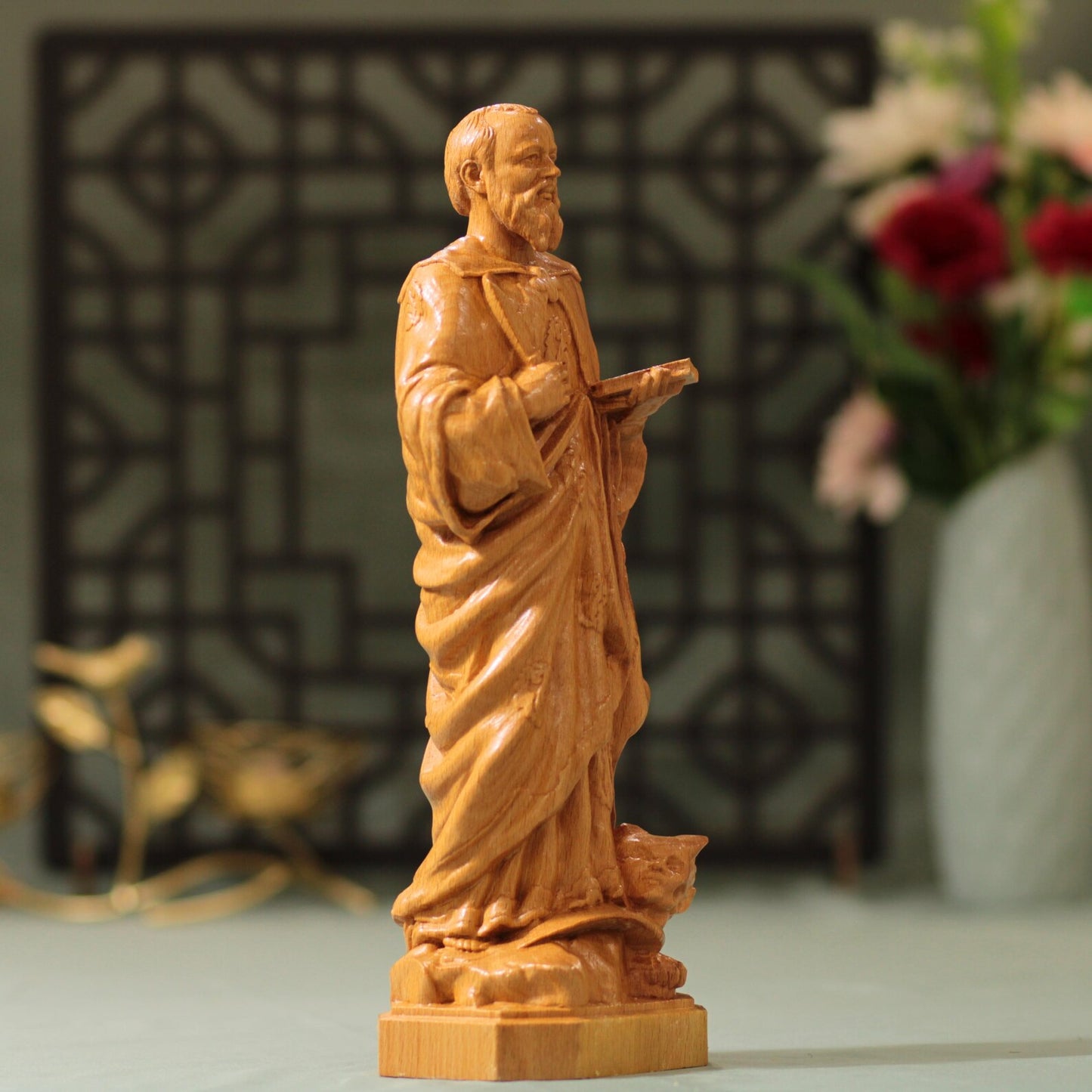 Saint Bartholomew the Apostle Wooden Statue - Handcrafted Wooden Statue – Made to Order