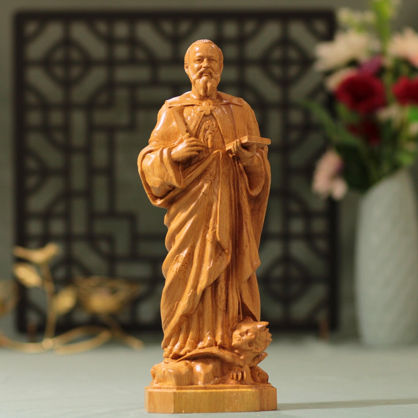 Saint Bartholomew the Apostle Wooden Statue - Handcrafted Wooden Statue – Made to Order