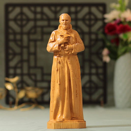 Saint Pio of Pietrelcina Wooden Statue - Handcrafted Wooden Statue – Made to Order