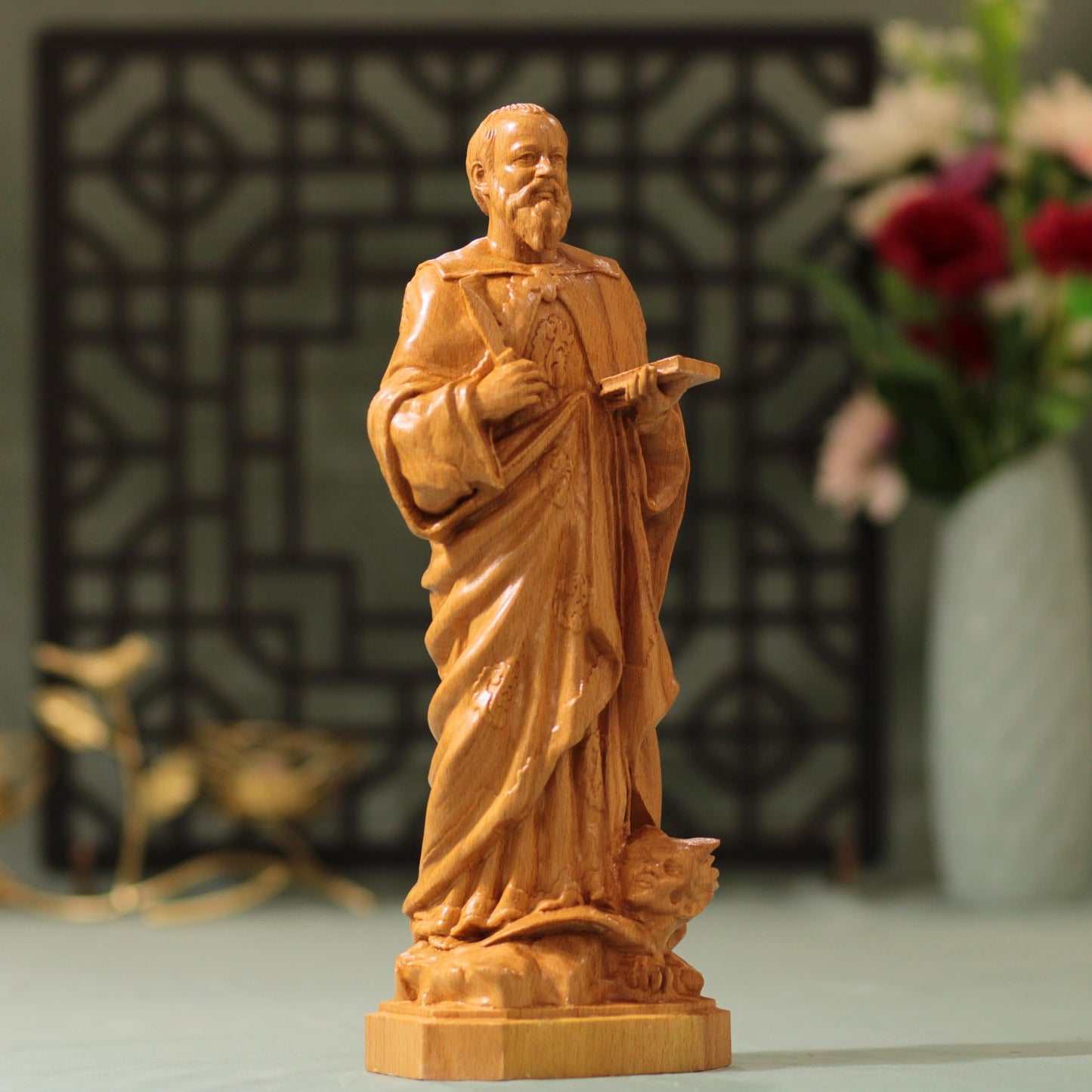 Saint Bartholomew the Apostle Wooden Statue - Handcrafted Wooden Statue – Made to Order