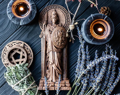 Handcrafted Wooden Athena Statue – Goddess of Wisdom, Courage and Strategic Leadership, GR0006