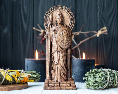 Handcrafted Wooden Athena Statue – Goddess of Wisdom, Courage and Strategic Leadership, GR0006