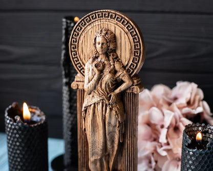Handcrafted Wooden Persephone Statue – Goddess of Spring, Renewal and Transformation, GR0017