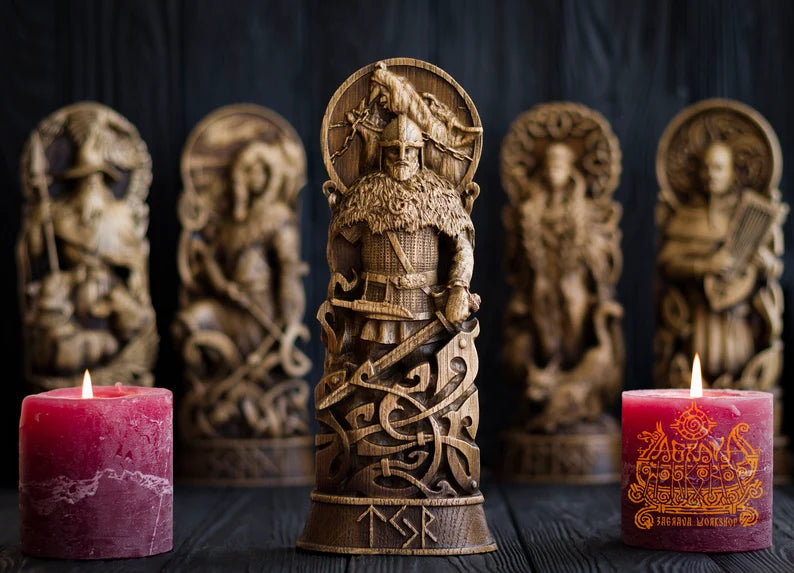 Tyr Statue – Norse God of Honor and Courage, Handcrafted Viking Wood Carving, Scandinavian Mythology Gift, VK0015