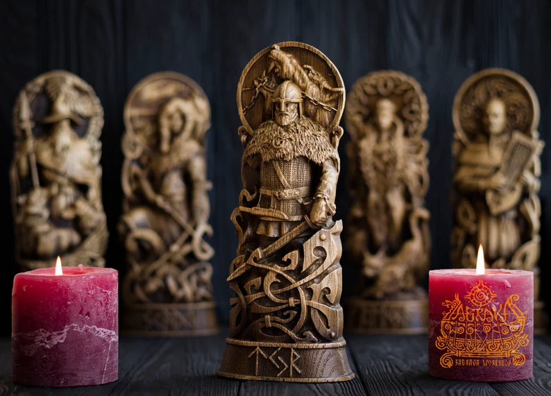 Tyr Statue – Norse God of Honor and Courage, Handcrafted Viking Wood Carving, Scandinavian Mythology Gift, VK0015