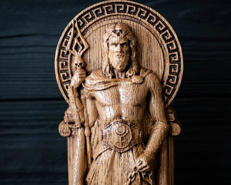 Handcrafted Wooden Hades Statue – Lord of the Underworld, Symbol of Power, Wealth and Inner Strength, GR0003