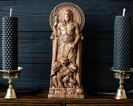Handcrafted Wooden Hades Statue – Lord of the Underworld, Symbol of Power, Wealth and Inner Strength, GR0003