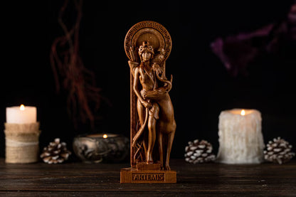 Handcrafted Wooden Artemis Statue – Goddess of the Hunt, Freedom and Wild Nature, GR0009