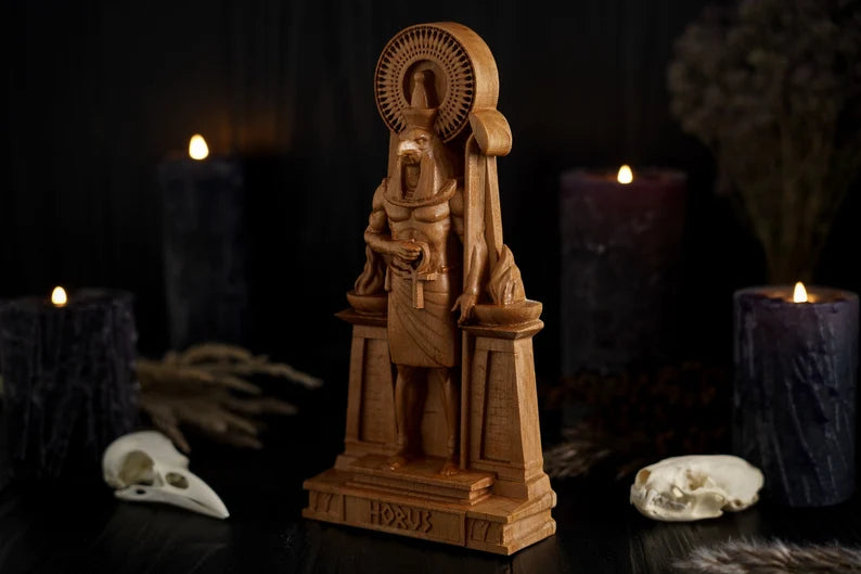 Handcrafted Wooden Horus Statue – God of the Sky, Symbol of Vision, Protection and Victory, EGT0003