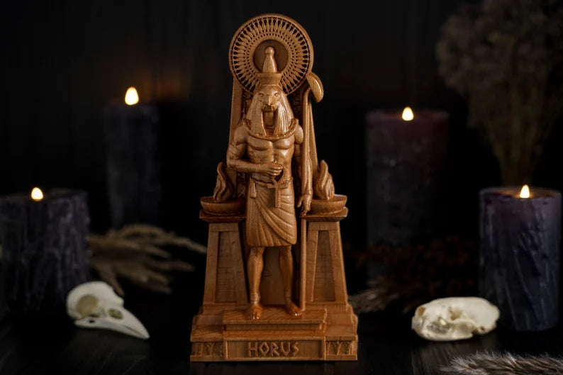 Handcrafted Wooden Horus Statue – God of the Sky, Symbol of Vision, Protection and Victory, EGT0003