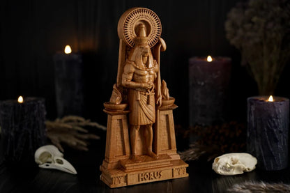 Handcrafted Wooden Horus Statue – God of the Sky, Symbol of Vision, Protection and Victory, EGT0003