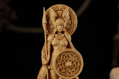 Valkyrie Statue – Legendary Norse Shield Maiden, Handcrafted Viking Wood Carving, Scandinavian Mythology Gift, VK0016