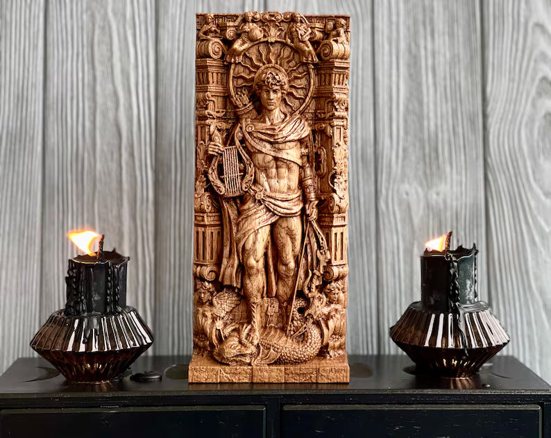 Handcrafted Wooden Apollo Statue – God of Light, Wisdom and Creative Inspiration, GR0007