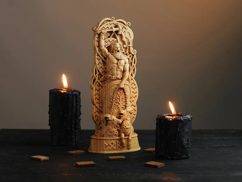 Thor Wooden Statue – Viking Decor and Gift for Norse Mythology Enthusiasts, VK0047