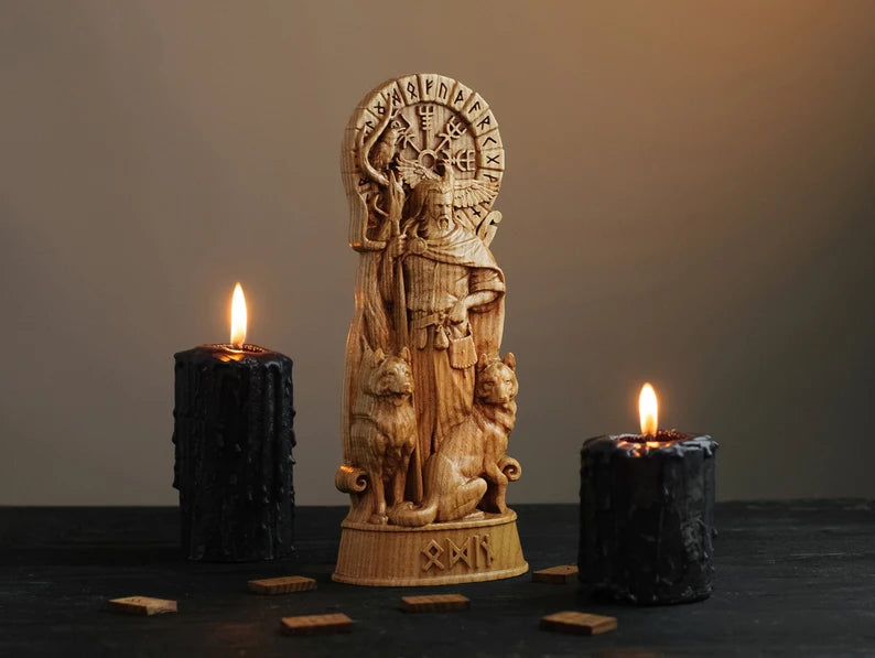 Allfather Odin Statue – Norse God of Wisdom & Magic - Wooden Figurine, VK0003