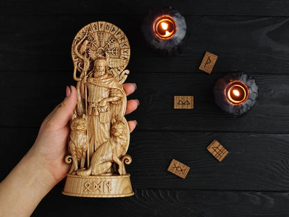 Allfather Odin Statue – Norse God of Wisdom & Magic - Wooden Figurine, VK0003