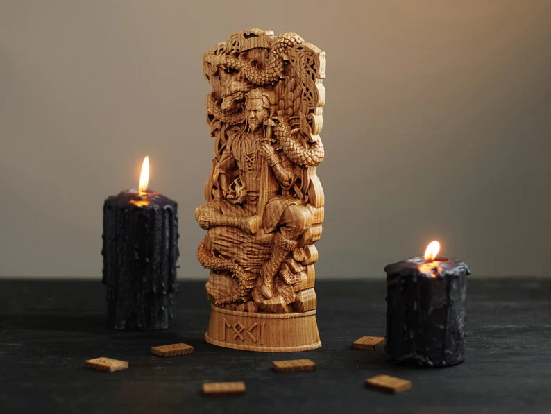 Loki Wooden Statue – Masterfully Handcrafted Norse God Sculpture, Viking Heritage Decor & Collector's Gift, VK0048