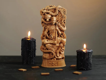 Loki Wooden Statue – Masterfully Handcrafted Norse God Sculpture, Viking Heritage Decor & Collector's Gift, VK0048
