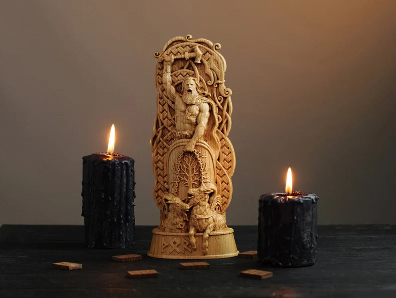 Thor Wooden Statue – Viking Decor and Gift for Norse Mythology Enthusiasts, VK0047