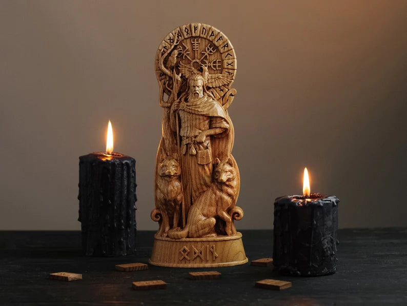Allfather Odin Statue – Norse God of Wisdom & Magic - Wooden Figurine, VK0003