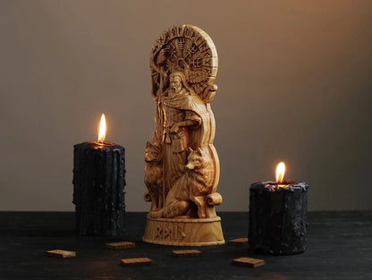 Allfather Odin Statue – Norse God of Wisdom & Magic - Wooden Figurine, VK0003