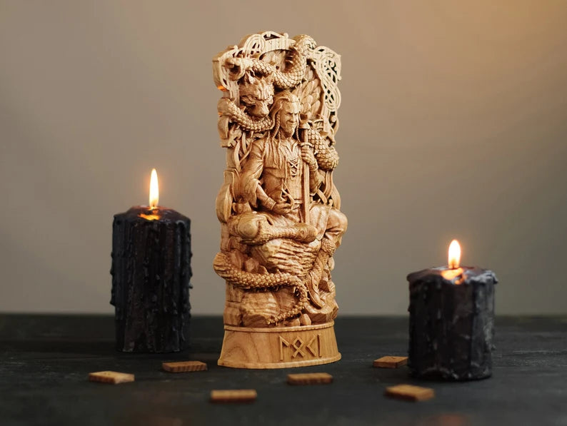 Loki Wooden Statue – Masterfully Handcrafted Norse God Sculpture, Viking Heritage Decor & Collector's Gift, VK0048