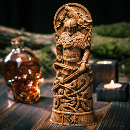 Tyr Statue – Norse God of Honor and Courage, Handcrafted Viking Wood Carving, Scandinavian Mythology Gift, VK0015