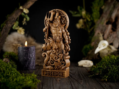 Handcrafted Wooden Poseidon Statue – God of the Sea, Symbol of Strength, Freedom and Adventure, GR0005
